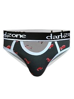 Оригинальные брифы с принтом и вырезом над гульфиком черного цвета DARKZONE RTDZN6264